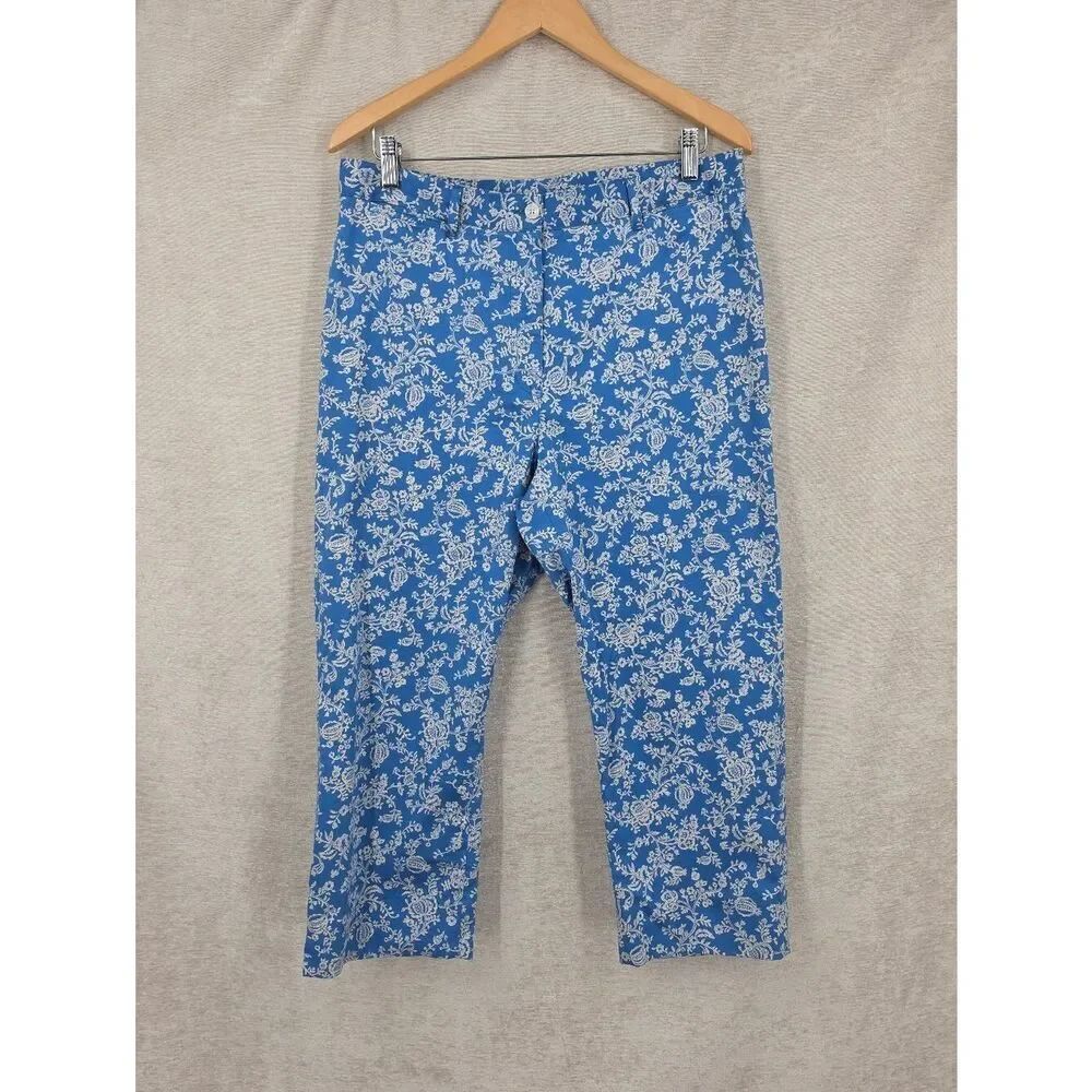 Lauren Ralph Lauren Poplin Cotton Blue Floral Cropped Capri Pants Pedal Pushers